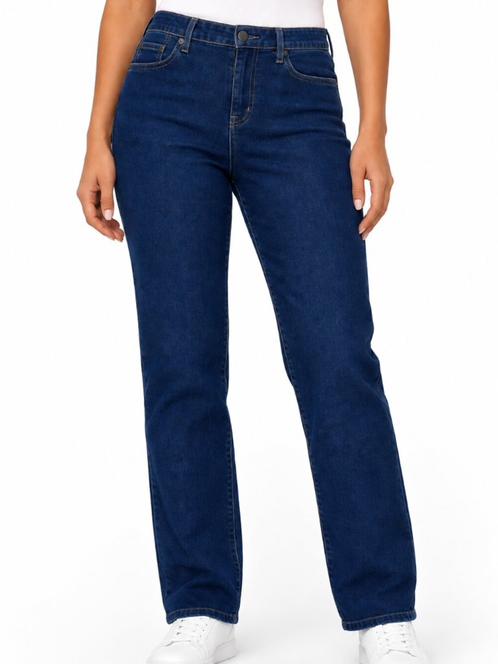 Eddie Bauer Slightly Curvy Straight Leg Stretch Jeans Dark Wash | 2 Long